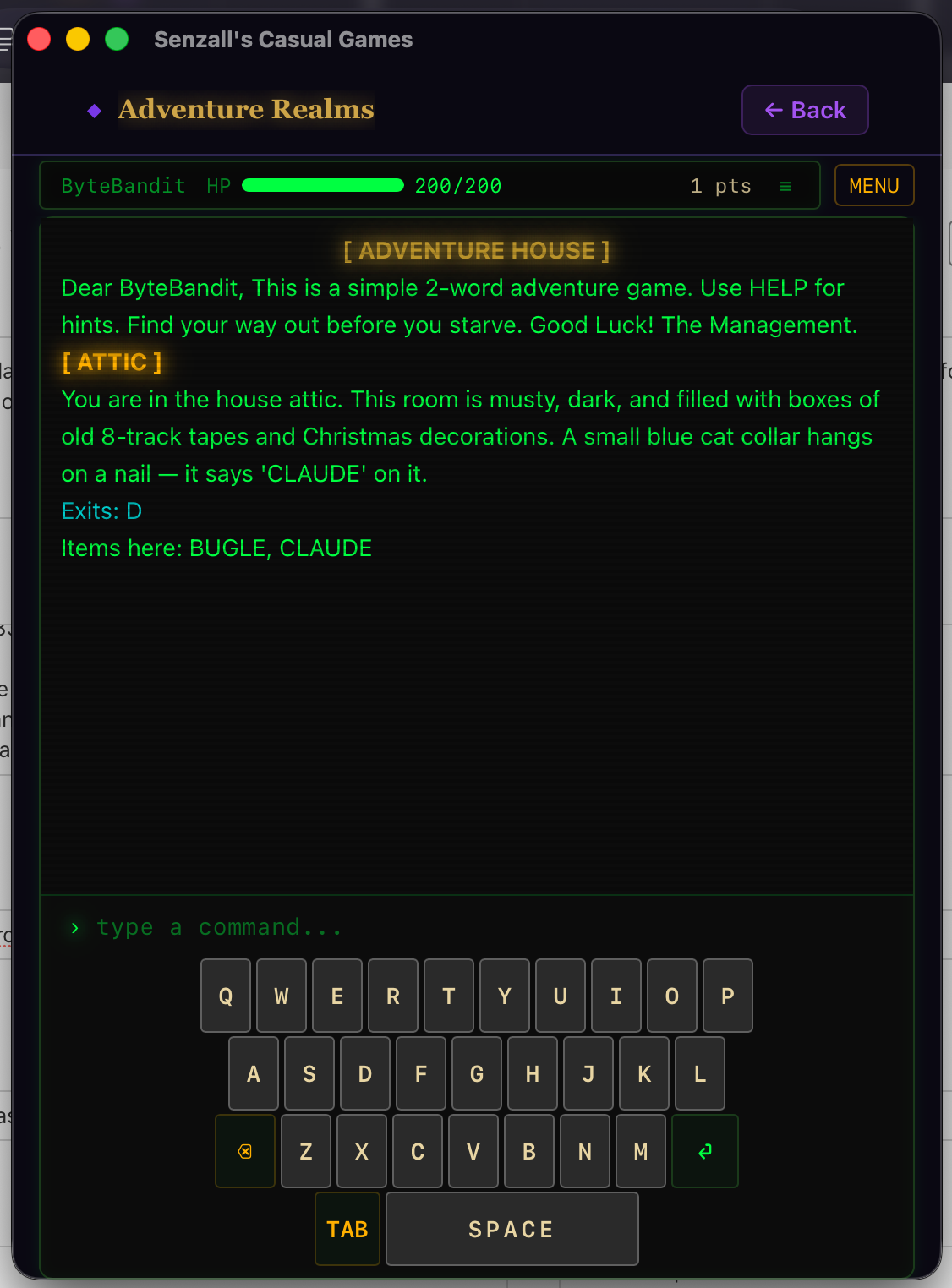 Adventure Realms — Text adventure gameplay screenshot