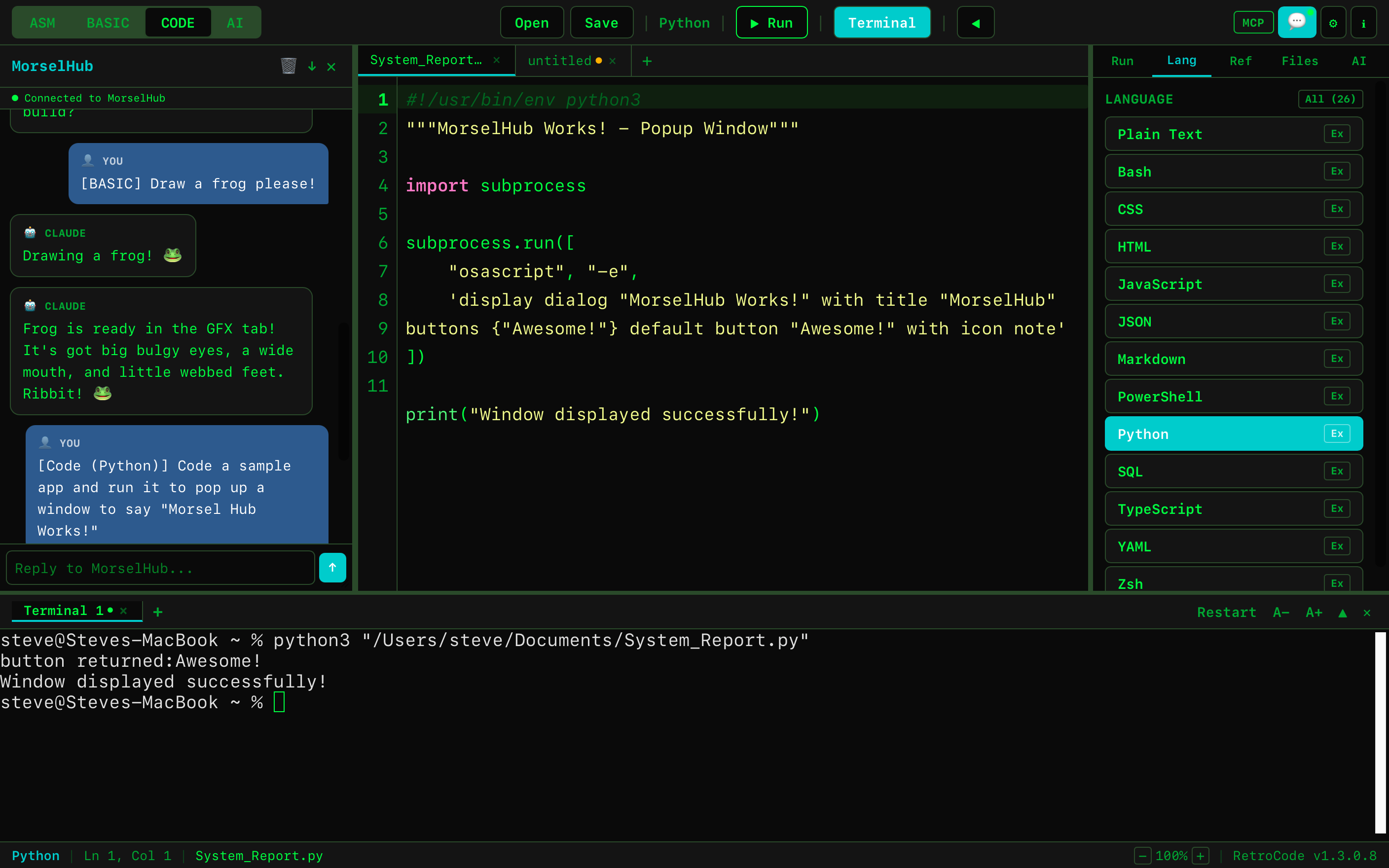 AI writing Python code in RetroCode
